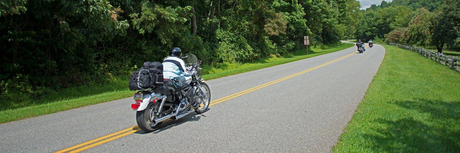 A group of motorcycle riders on The Blue Ridge Parkway